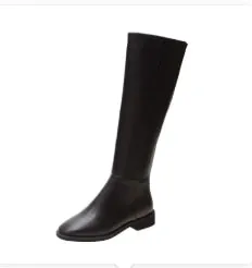 2020 New Winter Leather Women Knee High Boots Motorcycle Square Toe Zip Footwear Low Heels Female Riding Boot Woman Long Boots
