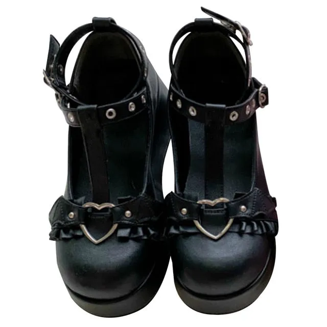 2021 Brand Girls Platform Wedges Angel Bat Marry Janes Pumps Buckle Women's Pumps New INS Cosplay Lolita Japanese Shoes Woman
