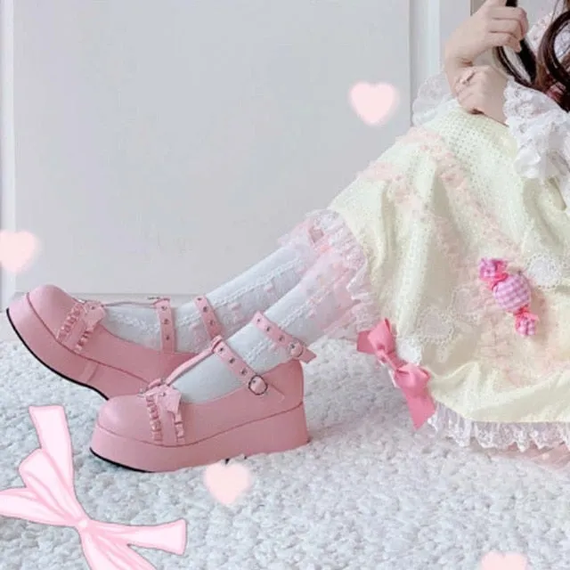 2021 Brand Girls Platform Wedges Angel Bat Marry Janes Pumps Buckle Women's Pumps New INS Cosplay Lolita Japanese Shoes Woman