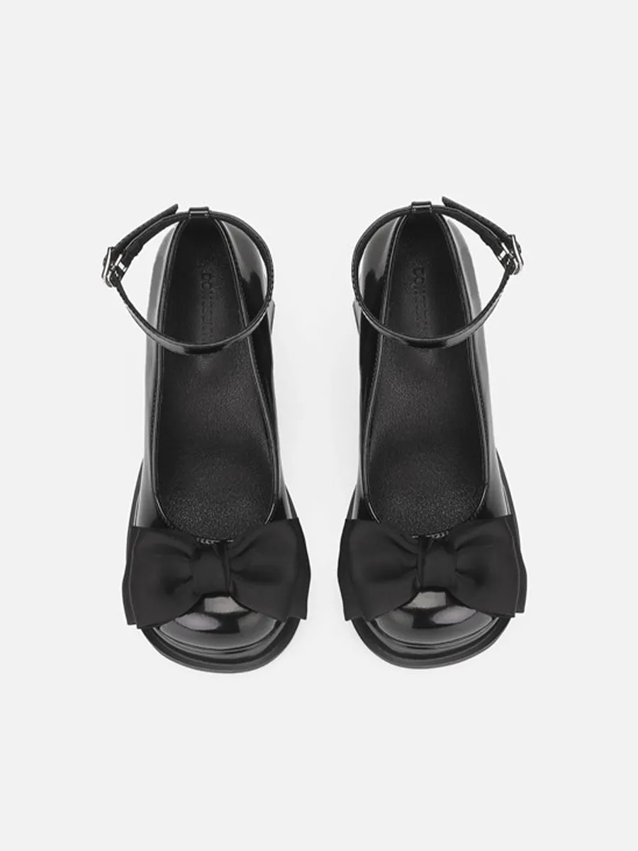 Ankle Strap Bow Tie Chunky Heeled Platform Pumps