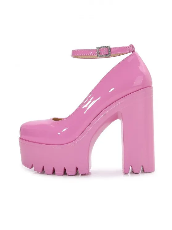Ankle Strap Chunky Heeled Platform Pumps