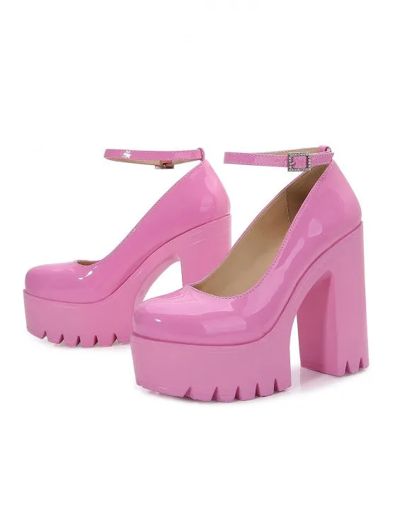 Ankle Strap Chunky Heeled Platform Pumps
