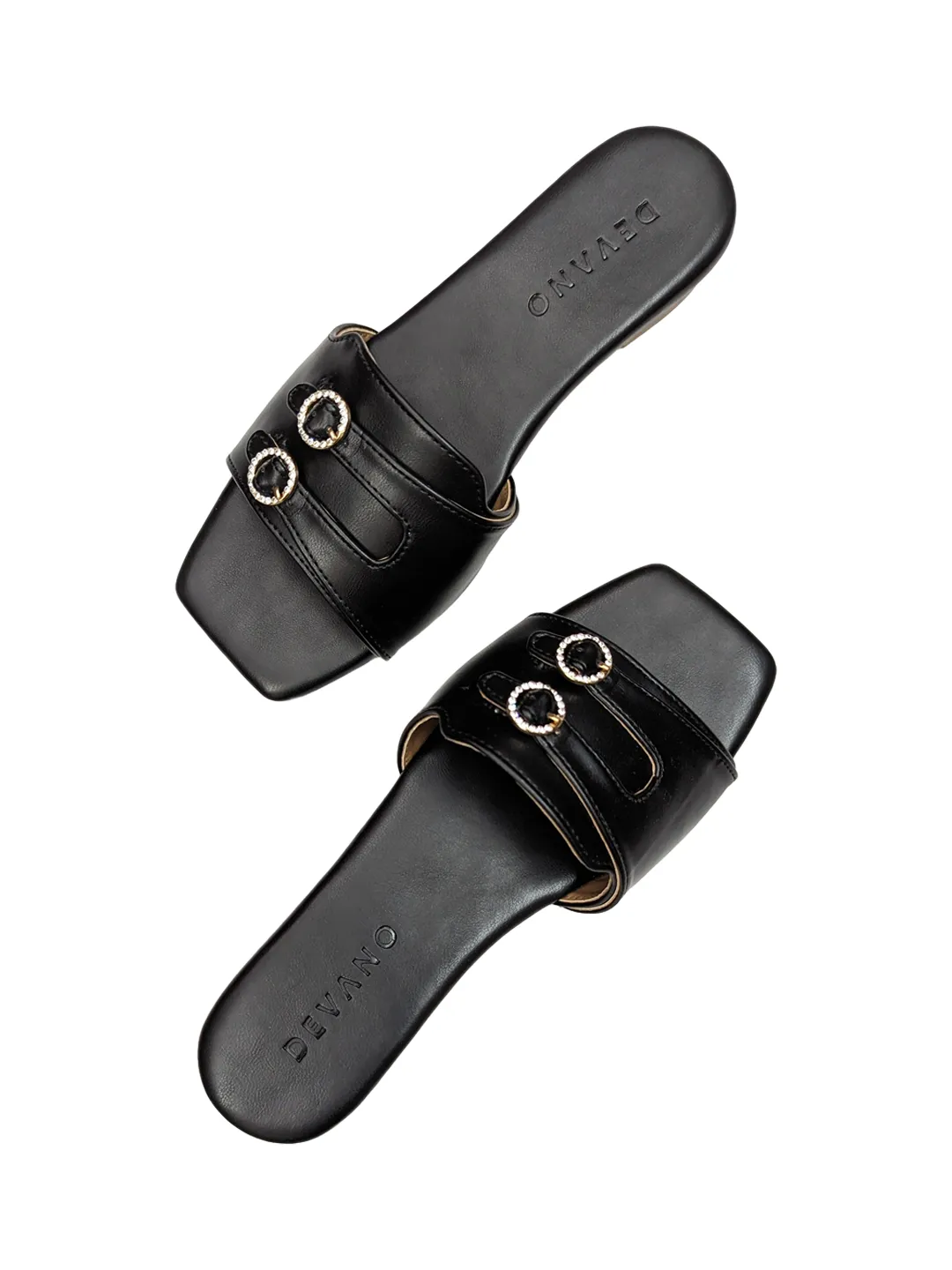 Aria Double Buckle Flats Midnight Black