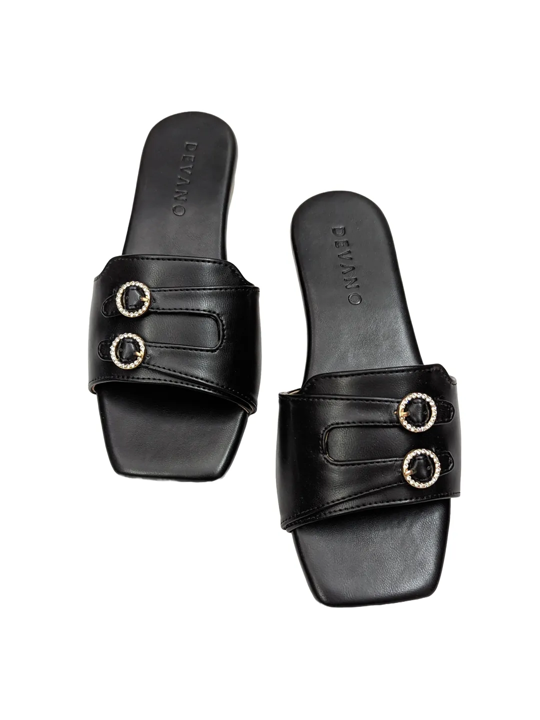 Aria Double Buckle Flats Midnight Black
