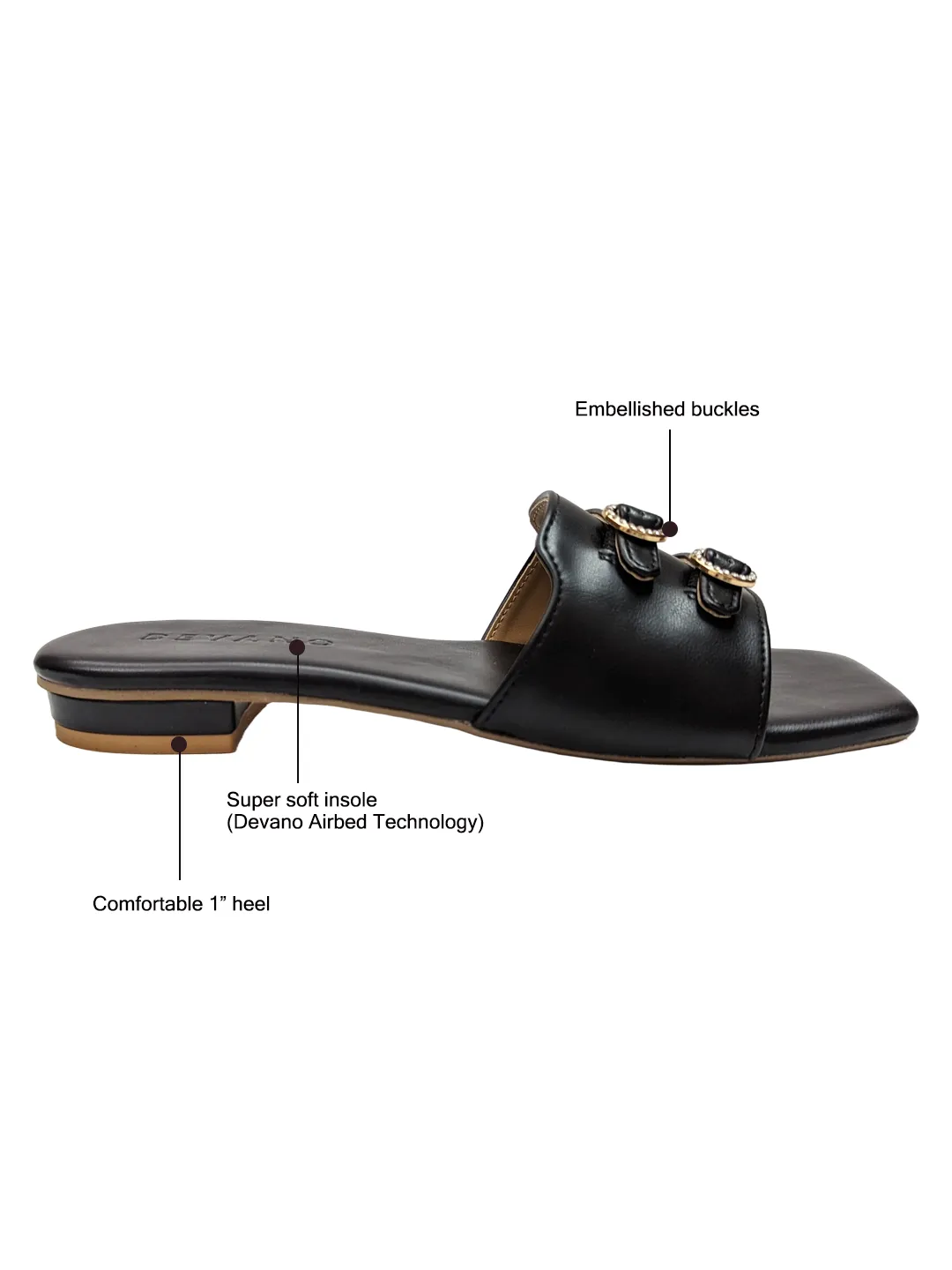 Aria Double Buckle Flats Midnight Black