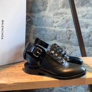Balenciaga Black Leather Cut-Out Stud Oxfords