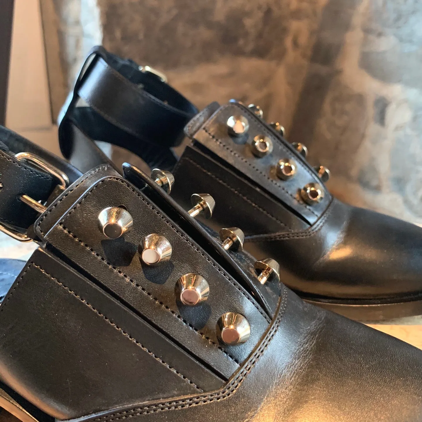 Balenciaga Black Leather Cut-Out Stud Oxfords