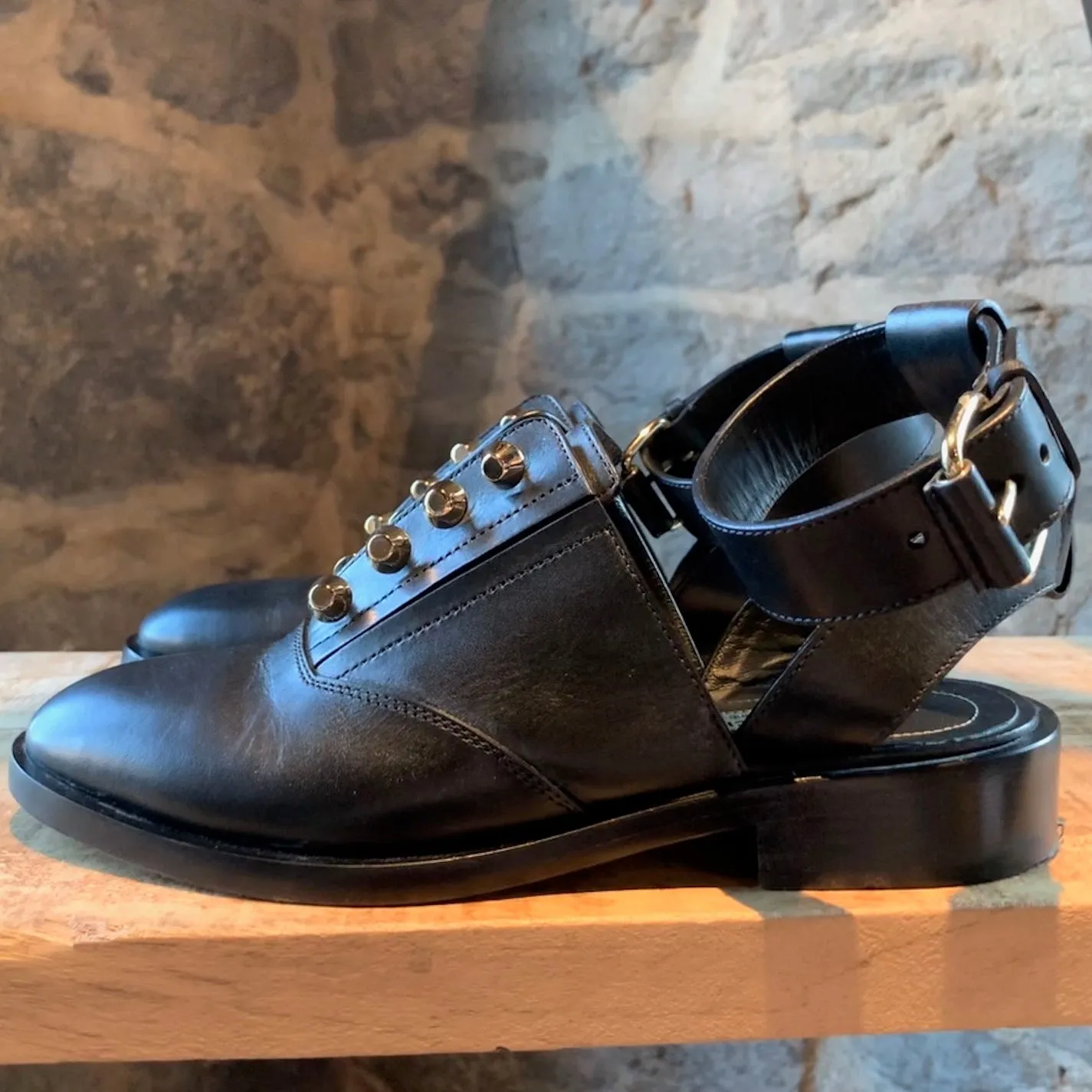 Balenciaga Black Leather Cut-Out Stud Oxfords