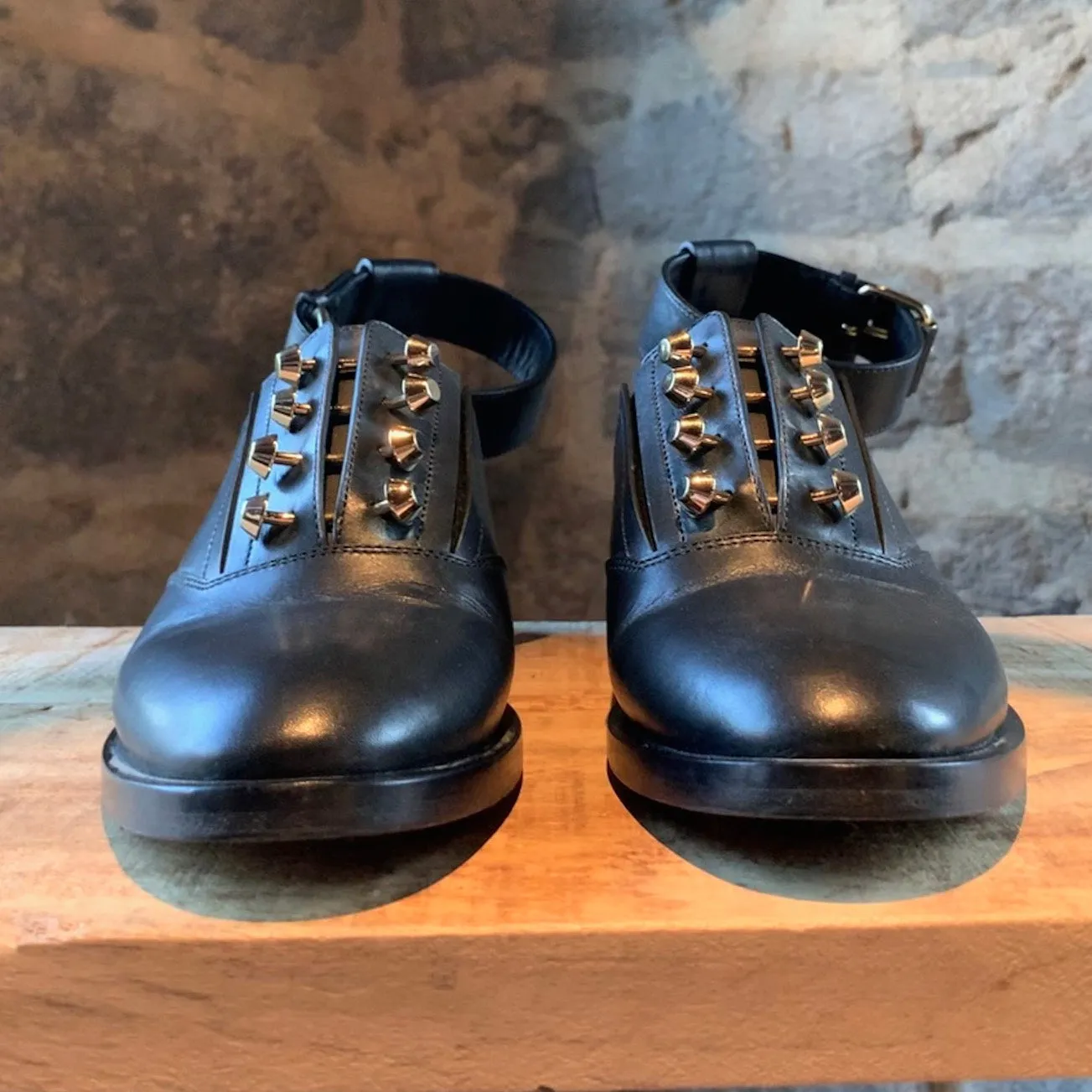 Balenciaga Black Leather Cut-Out Stud Oxfords