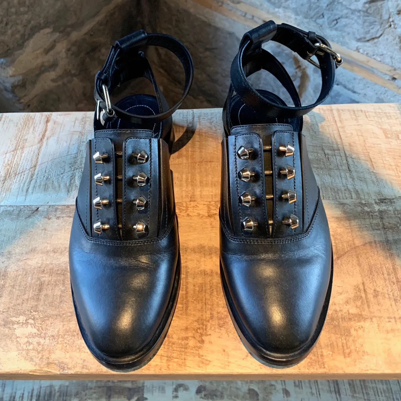 Balenciaga Black Leather Cut-Out Stud Oxfords