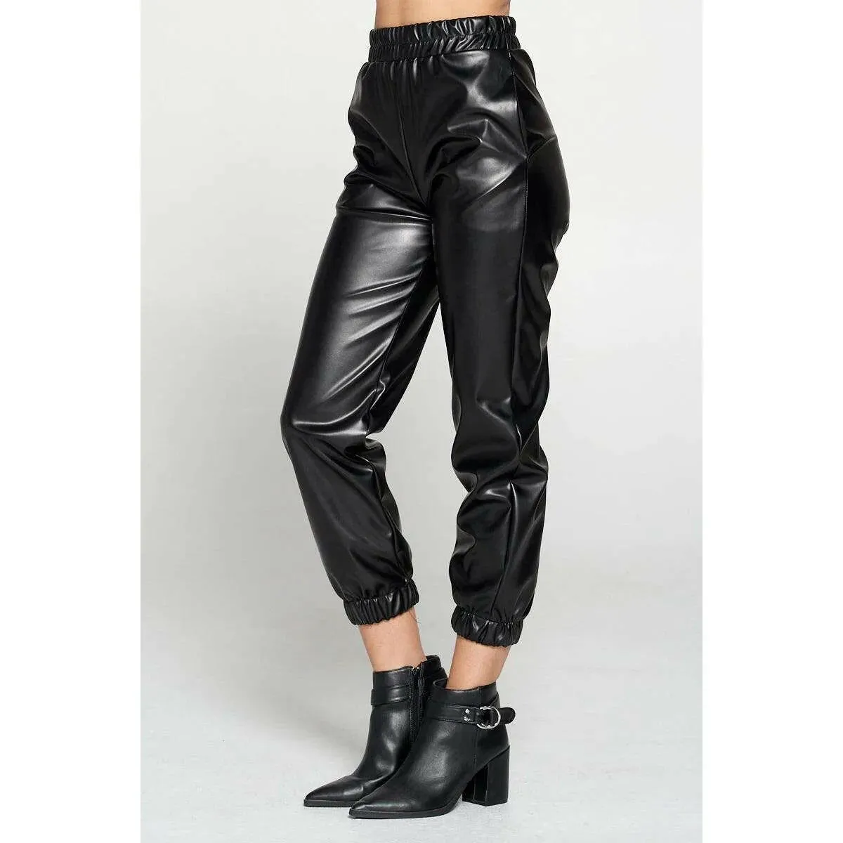 Black Faux Leather Pants with Pockets
