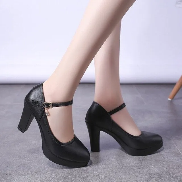 Block Heel shoes White Wedding Shoes Women Pumps Platform high heels Shoes with ankle strap Ladies Office Party Dance Shoe 2021