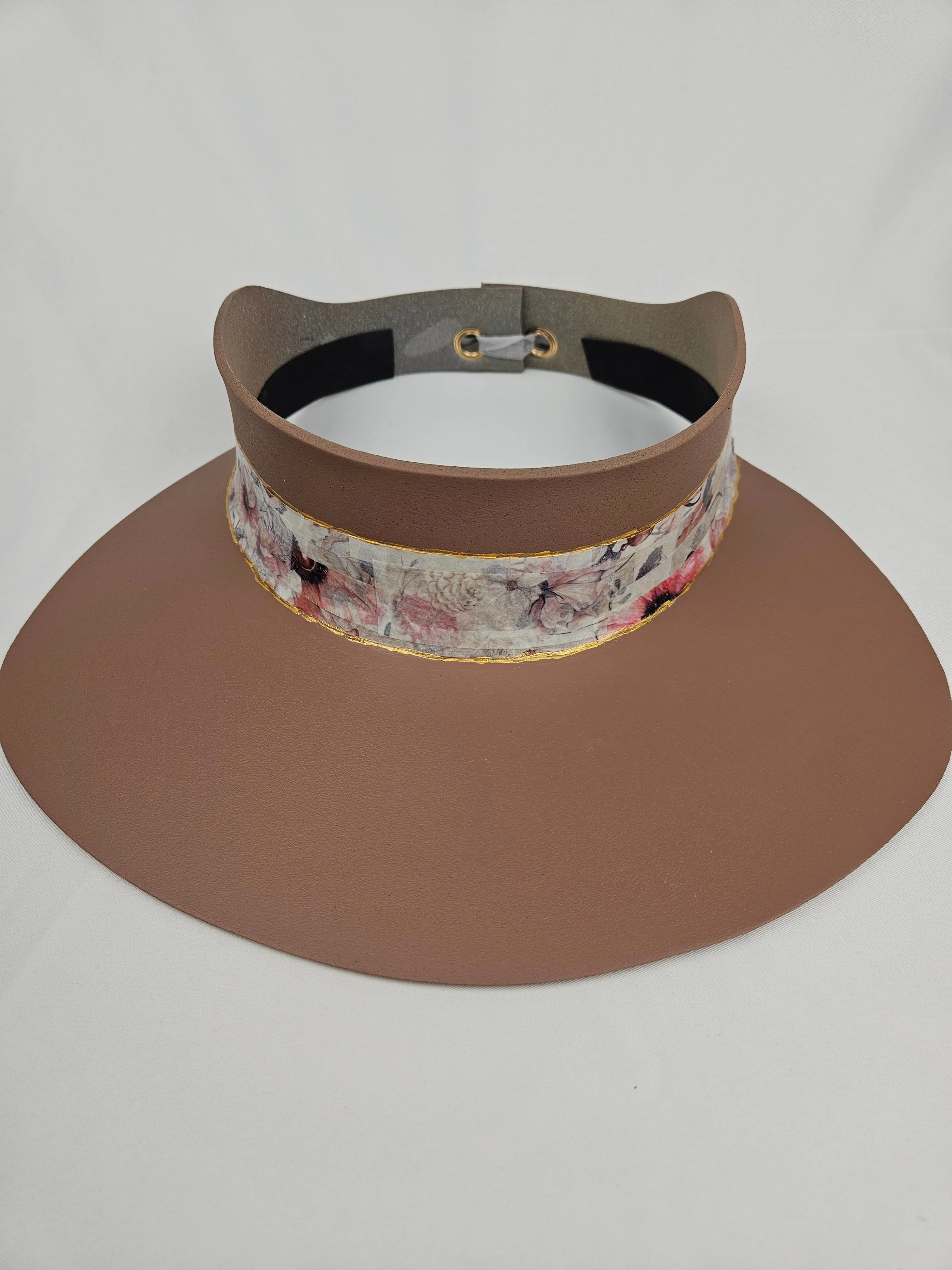 Brown "LadyEVA" Visor Hat with Pink Floral Band