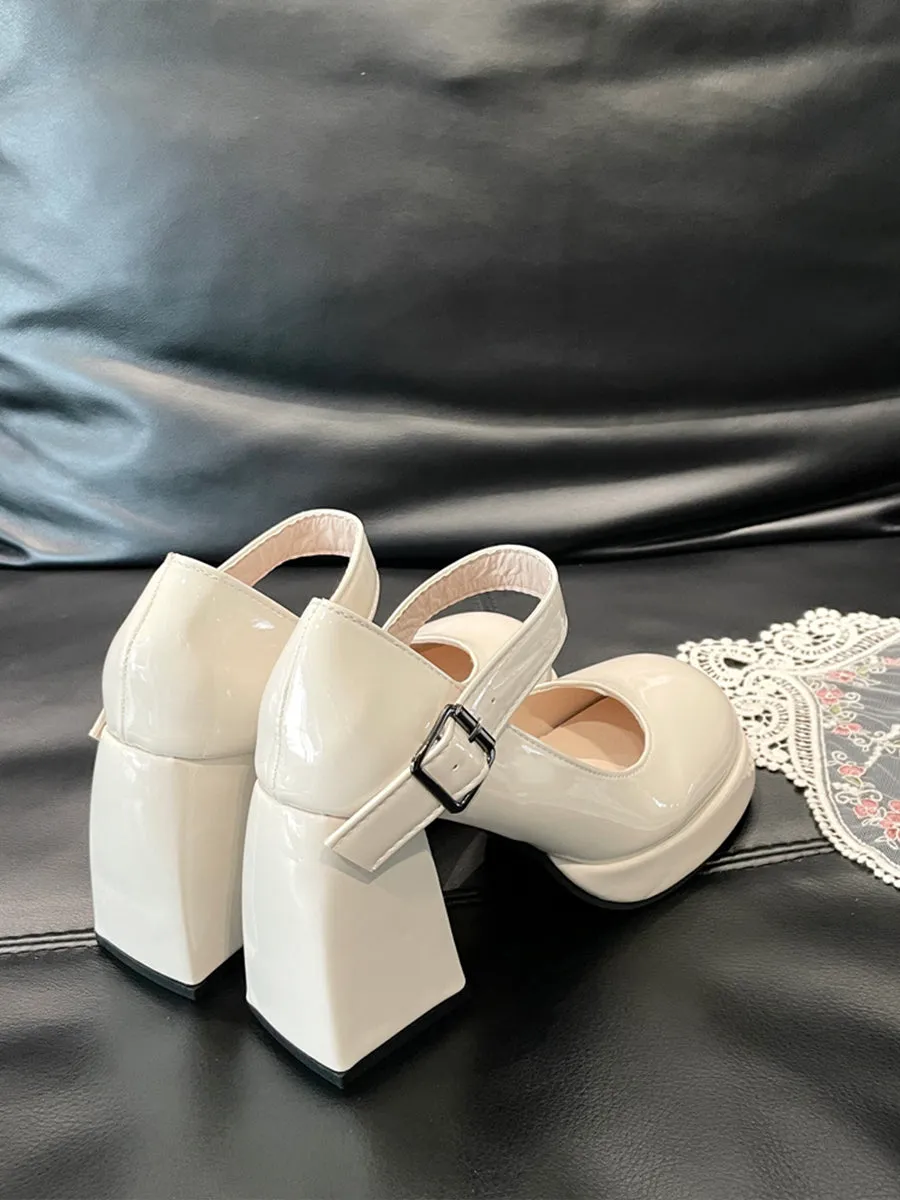 Buckle Decor Platform Chunky Heel Mary Janes Shoes