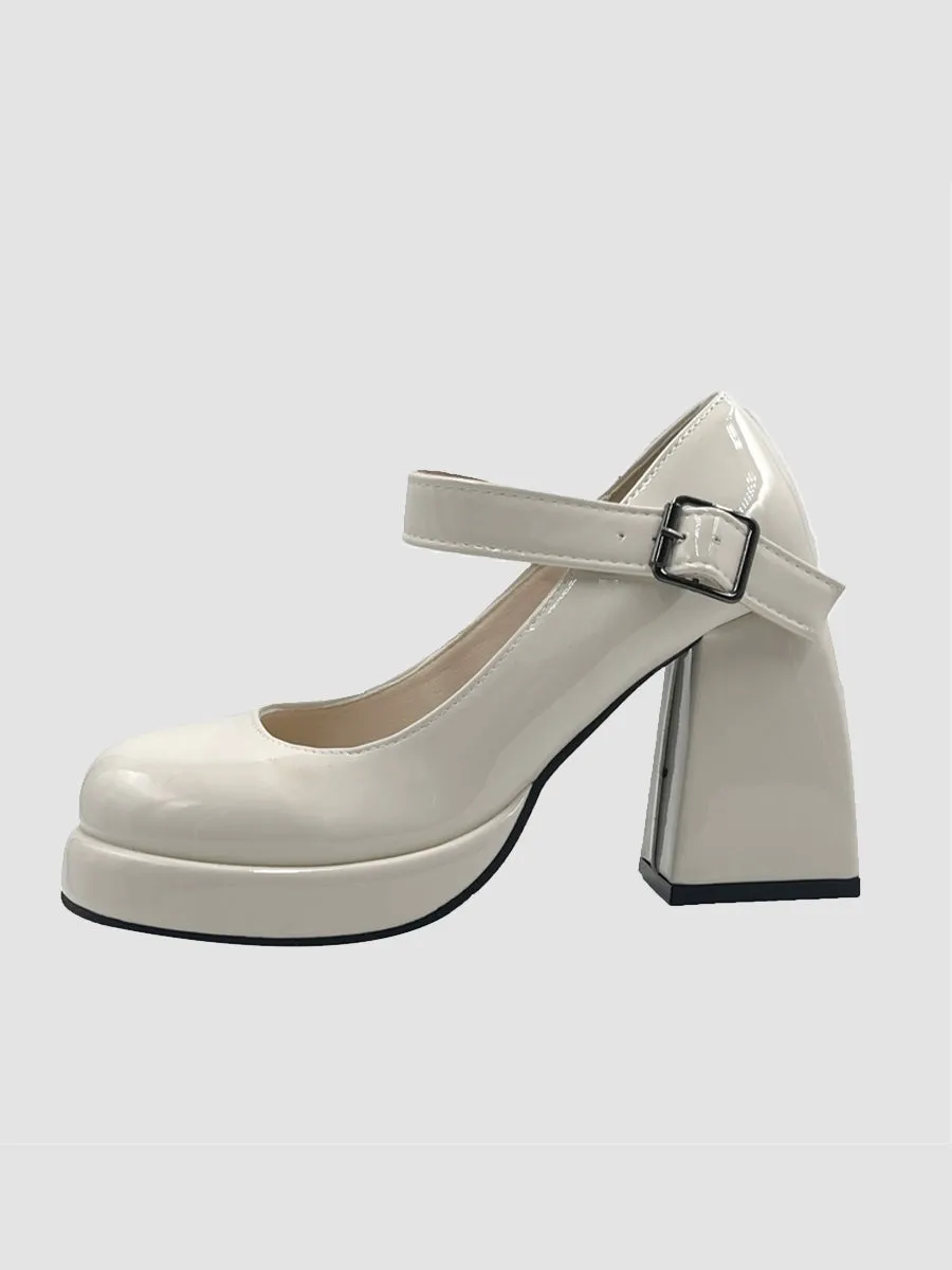 Buckle Decor Platform Chunky Heel Mary Janes Shoes
