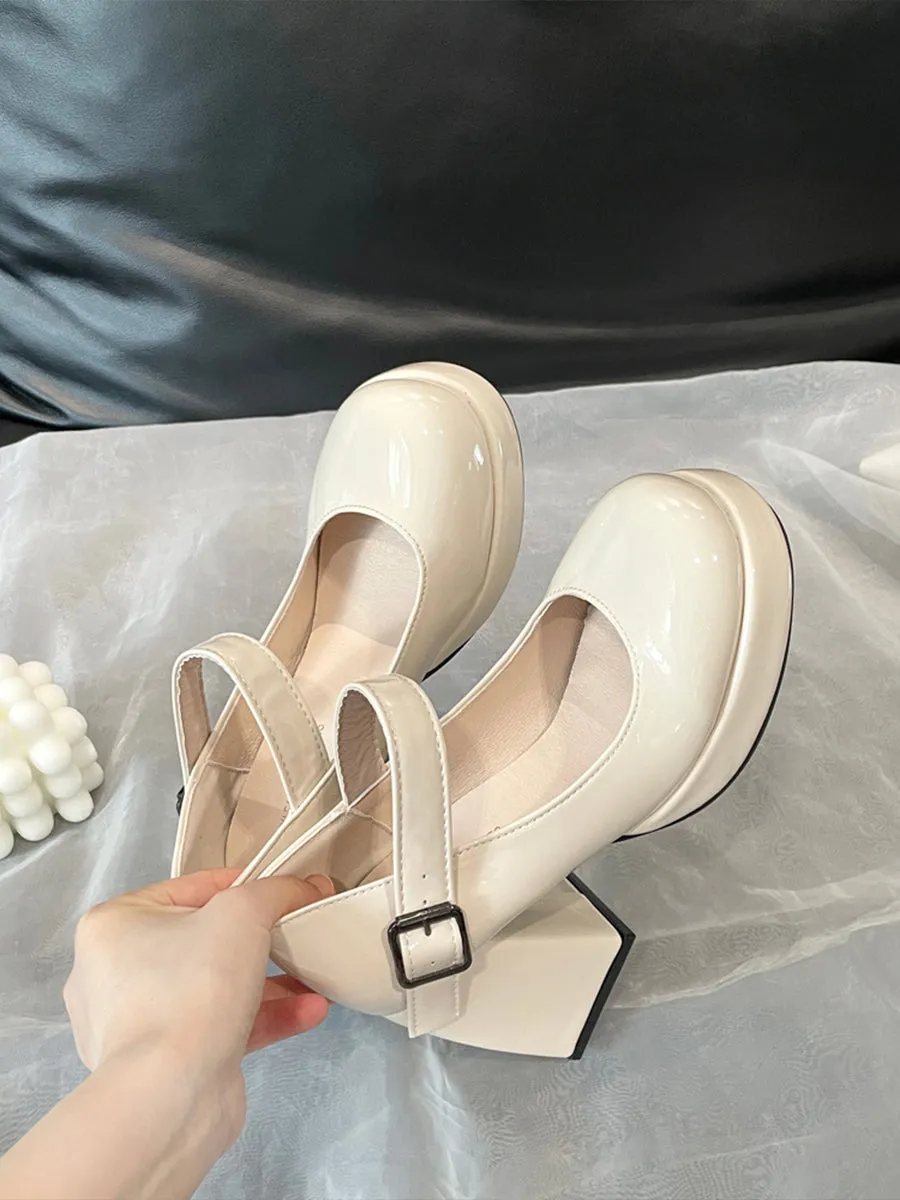 Buckle Decor Platform Chunky Heel Mary Janes Shoes