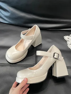 Buckle Decor Platform Chunky Heel Mary Janes Shoes