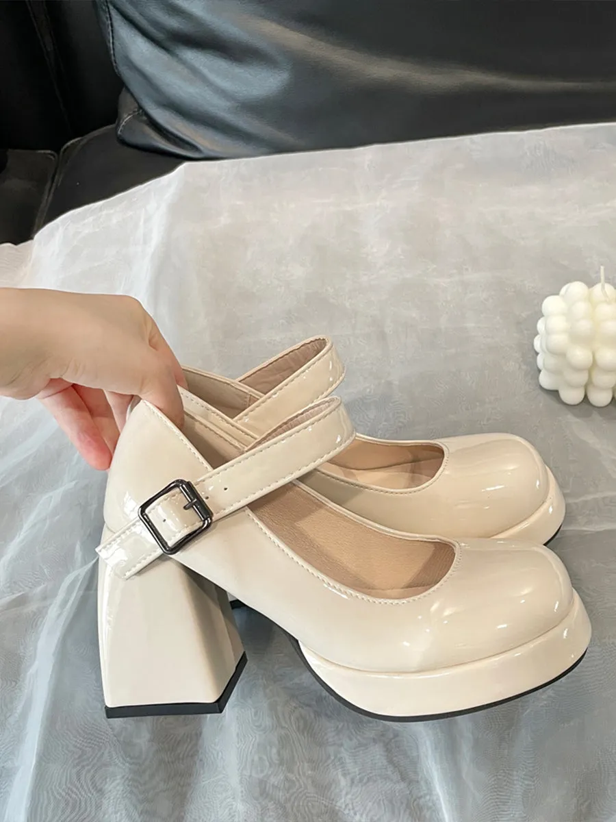 Buckle Decor Platform Chunky Heel Mary Janes Shoes