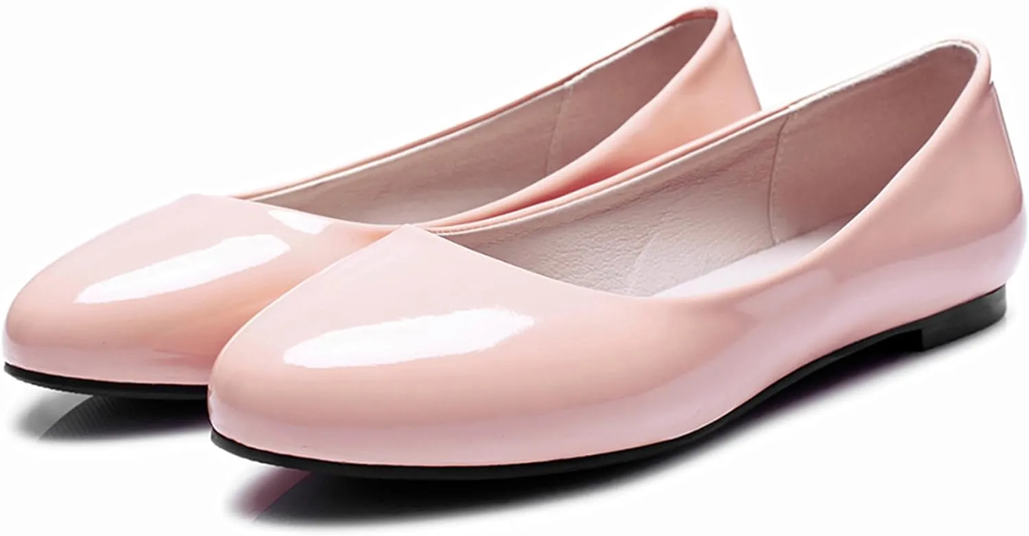 Casual Patent Flats Round Toe Slip On Women Shoes