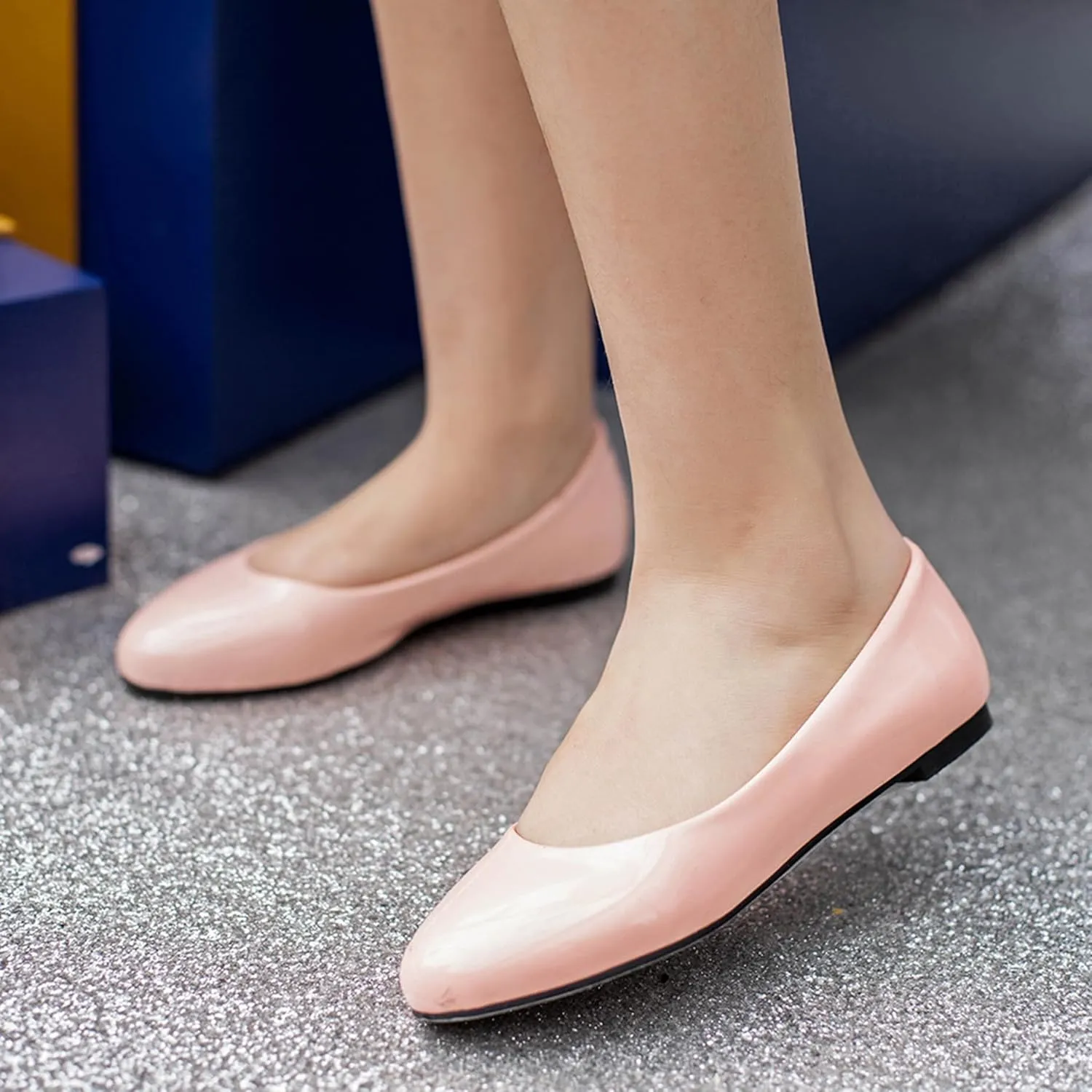 Casual Patent Flats Round Toe Slip On Women Shoes
