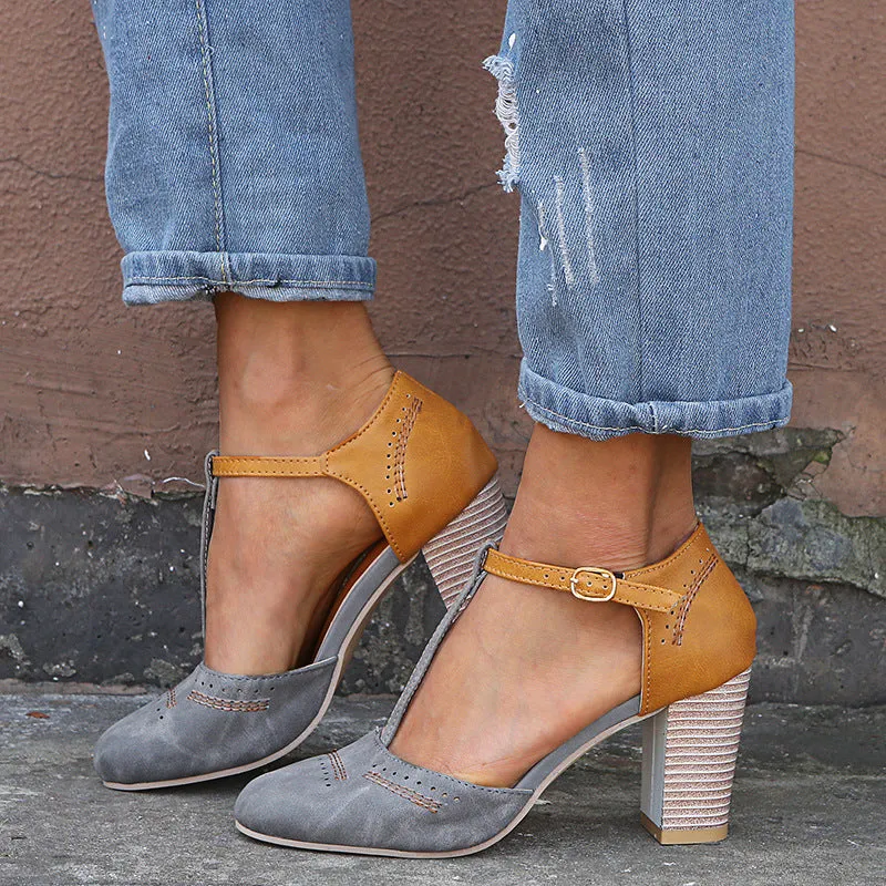 Casual Stitching Color High Heel Sandals