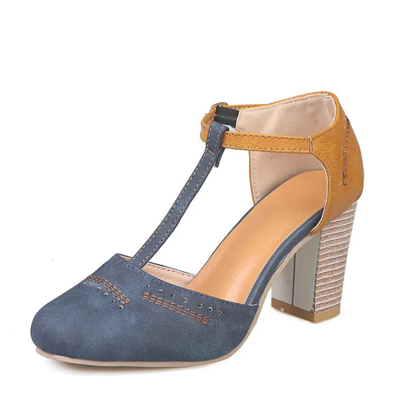 Casual Stitching Color High Heel Sandals