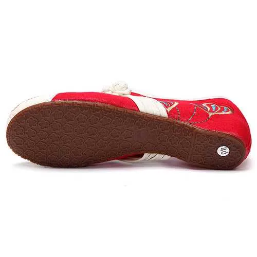 Chinese Embroidered Flower Mary Janes Buckle Casual Flat Loafers
