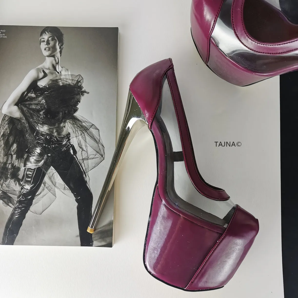 Damson Purple Transparent Platform Pumps