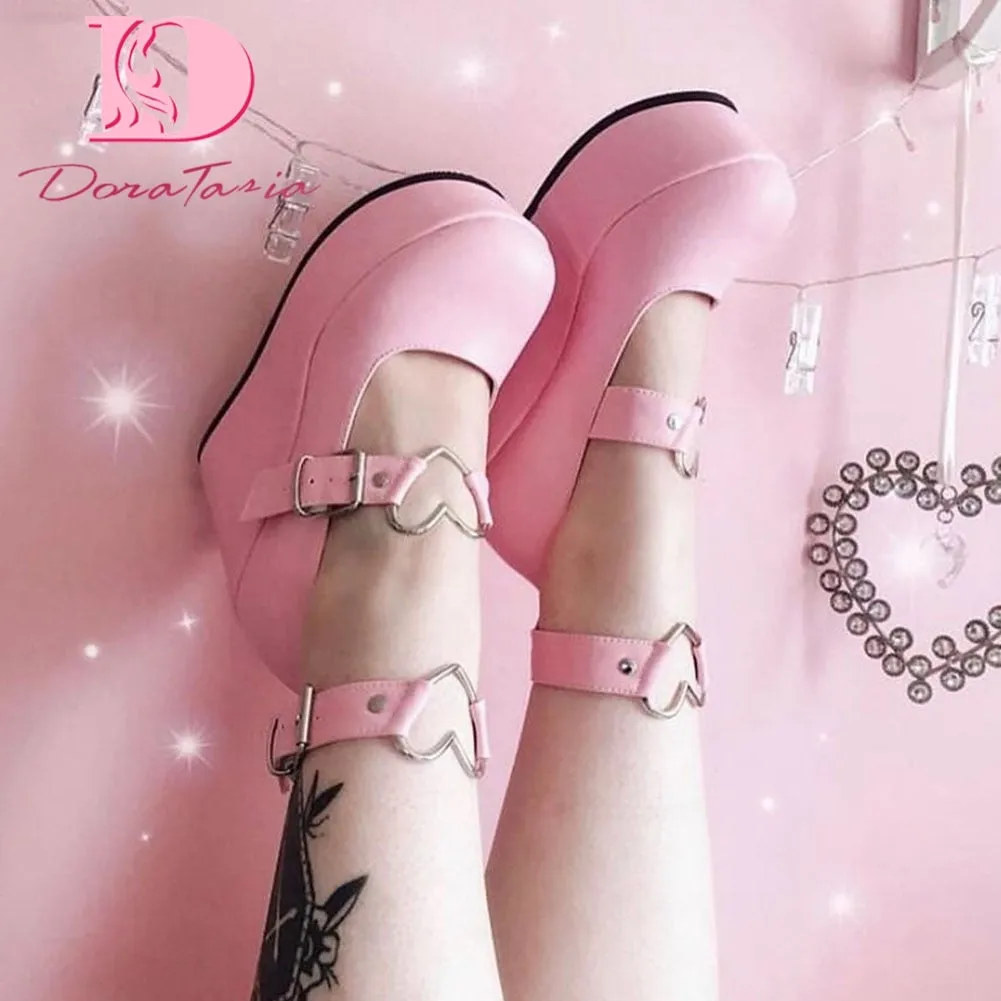 Doratasia Brand New Ladies Pink Sweet Cute women's Pumps Wedges High Heels Pumps Fashion Platform Lolita Gothic Shoes Woman