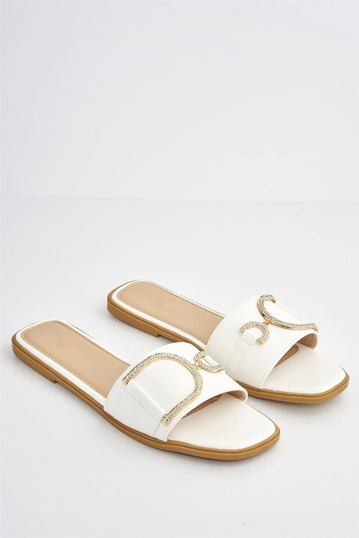 Kalia Diamante D Link Flat Sandal in White