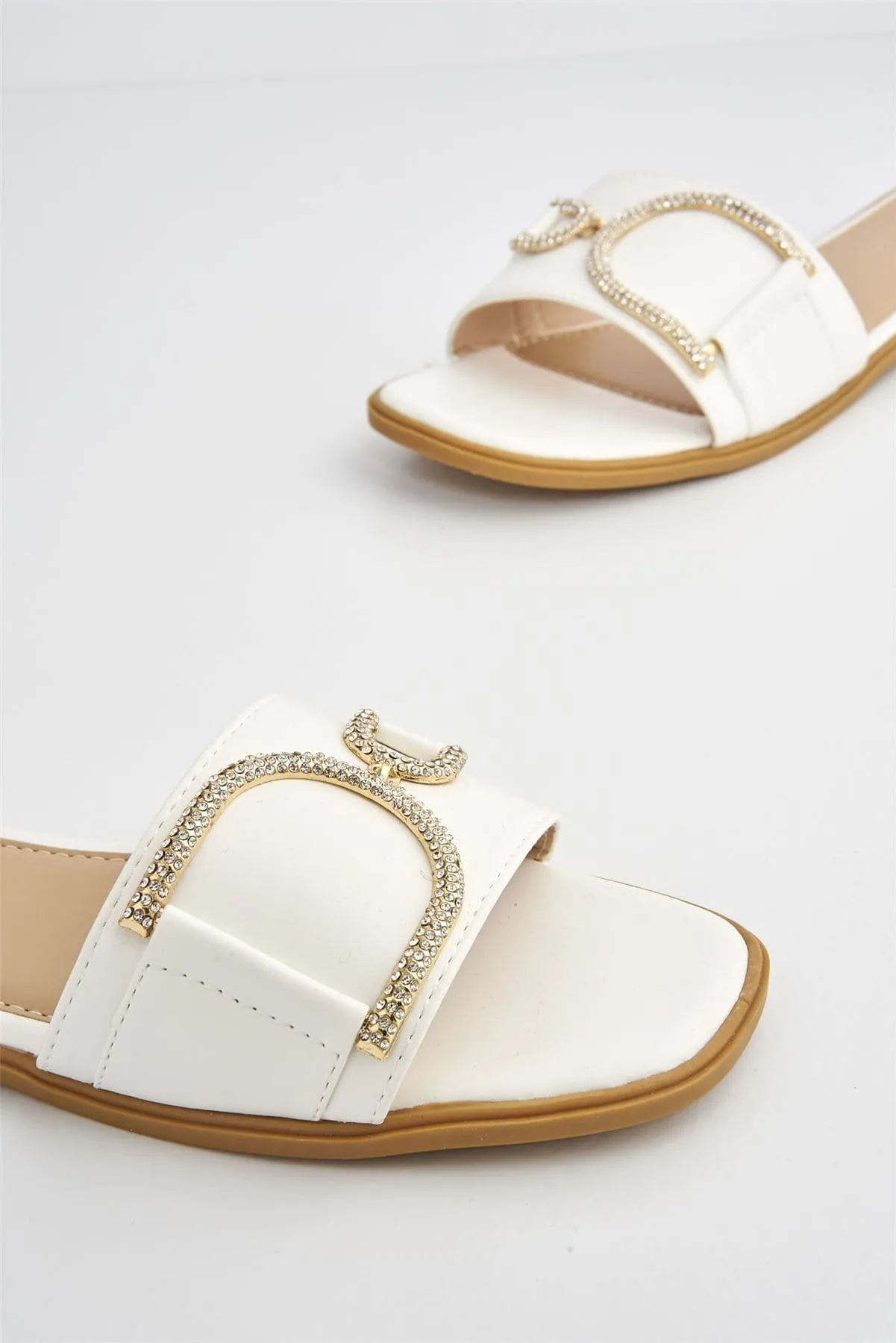Kalia Diamante D Link Flat Sandal in White