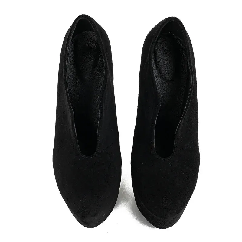 Liyke Big Size 44 45 Women Extreme Thin High Heel Dance Shoes Solid Black Round Toe Slip On Platform Pumps