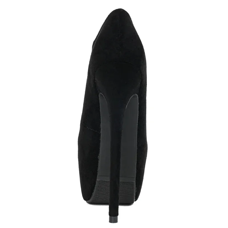 Liyke Big Size 44 45 Women Extreme Thin High Heel Dance Shoes Solid Black Round Toe Slip On Platform Pumps