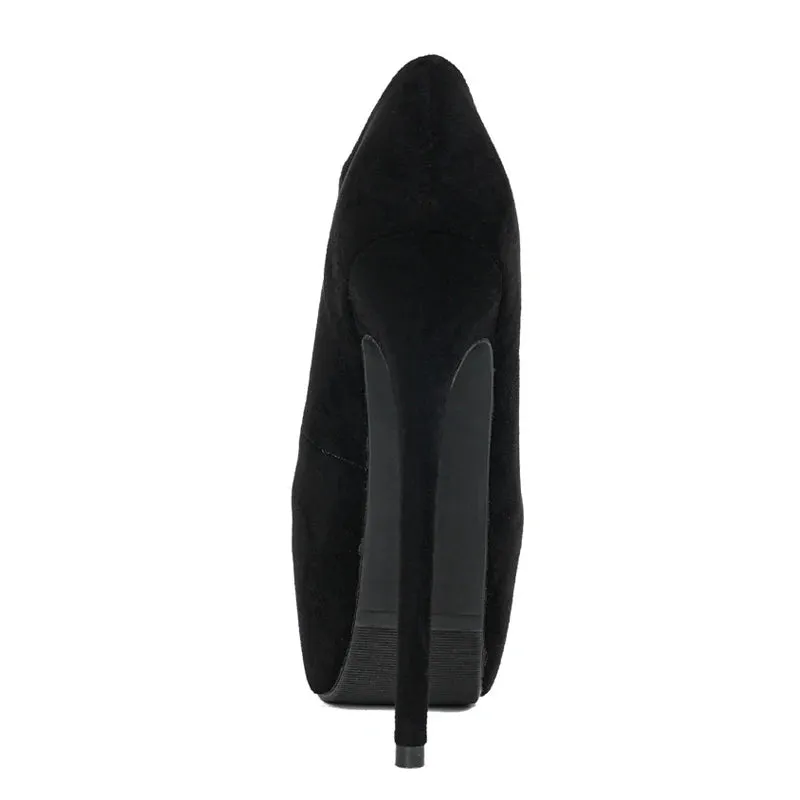 Liyke Big Size 44 45 Women Extreme Thin High Heel Dance Shoes Solid Black Round Toe Slip On Platform Pumps