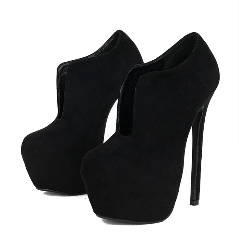 Liyke Big Size 44 45 Women Extreme Thin High Heel Dance Shoes Solid Black Round Toe Slip On Platform Pumps