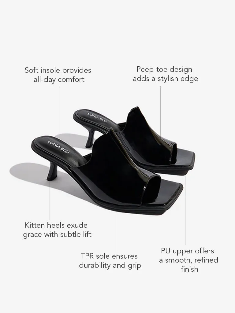 LUNA BLU Black Kitten-Heel Sandals