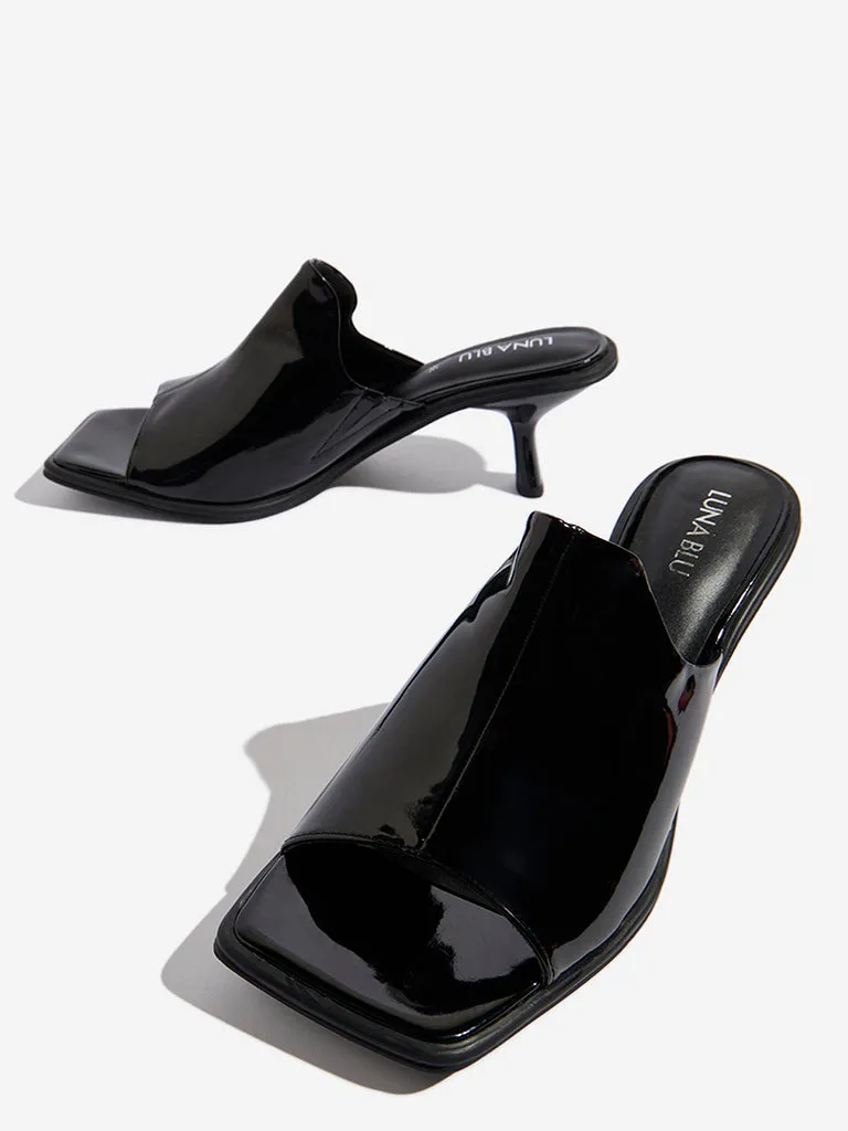 LUNA BLU Black Kitten-Heel Sandals