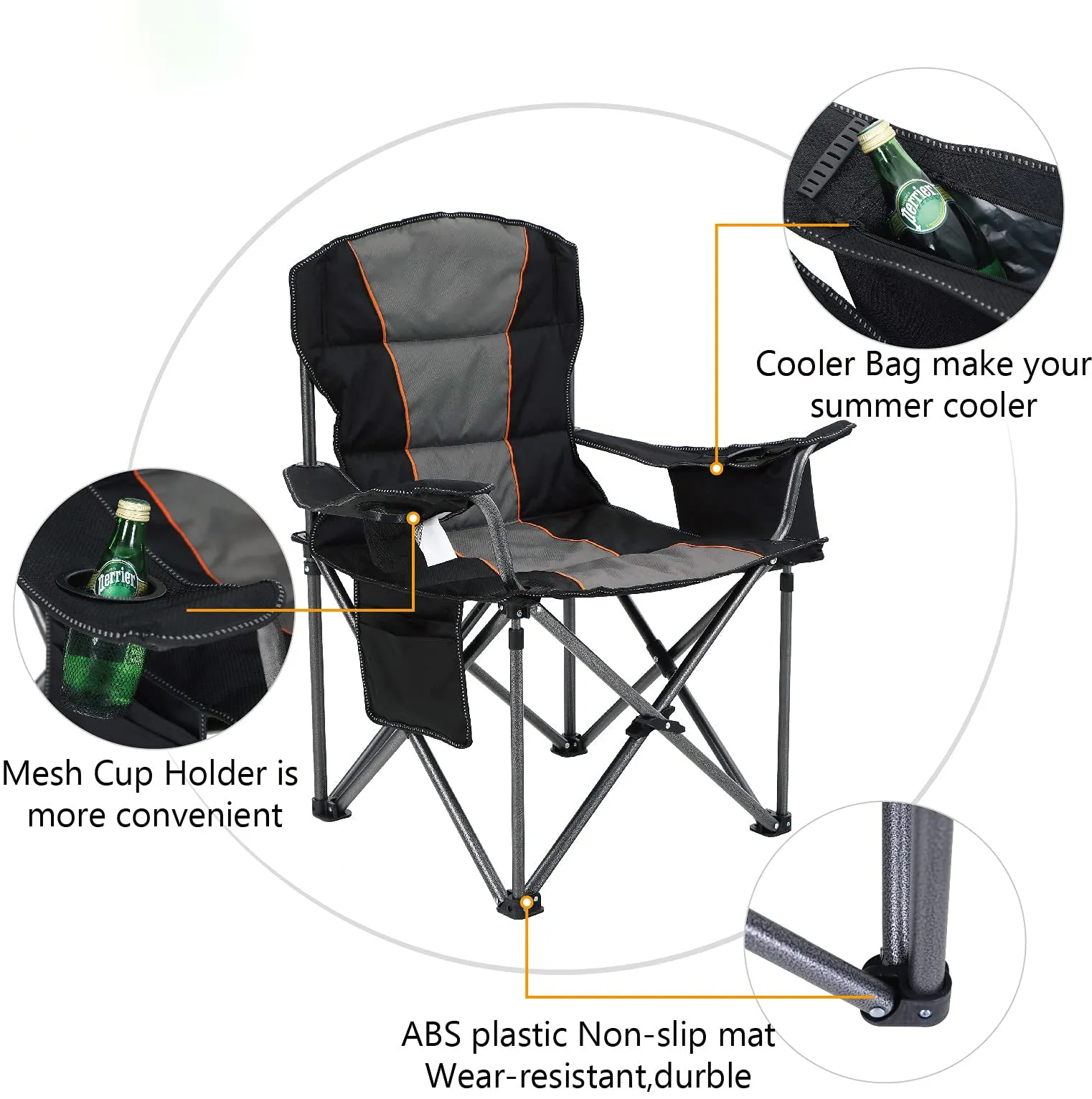 MAYFAIR PALACE Folding Chair for Adults Heavy Duty Camping Chair with Cooler Bag Support 450 LBS Steel Frame Collapsible Padded Armchairs Quad Lumbar Camping Seat Portable for Outdoor