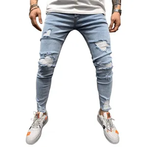 Men's Mid Waisted Jeans Skinny Ripped Jeans Pencil Pants