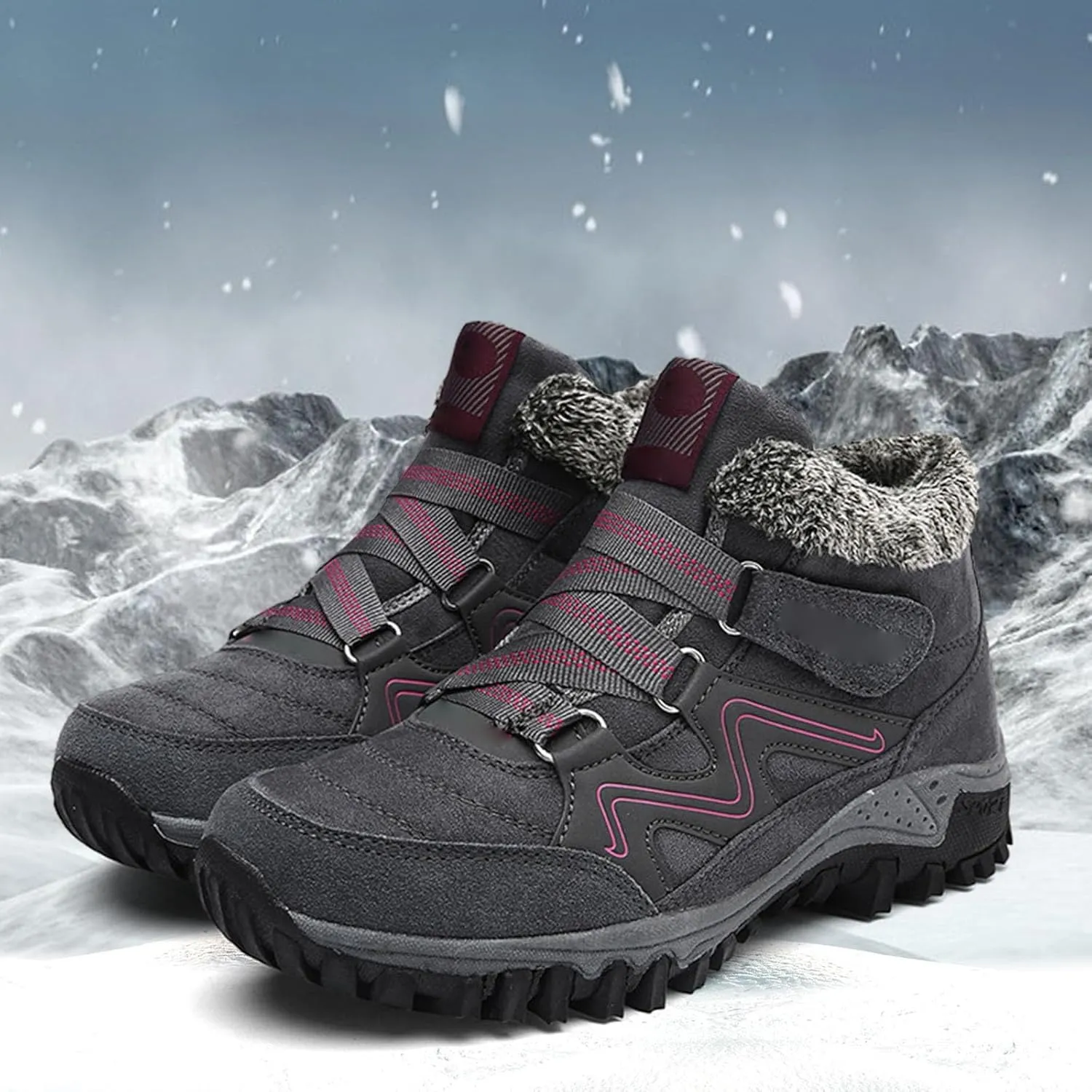 Men's Work Boots Wide Width Hiking Sneakers Shoes with Fur Lined Women's Workout Shoes Comfortable Winter Backpacking Snow Botas Warm Water Hike Grounded Footwear