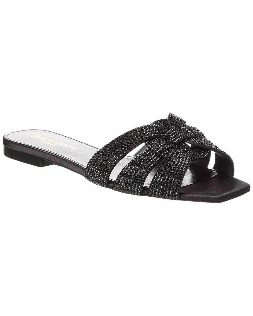 Saint Laurent Tribute Rhinestone Suede Sandal