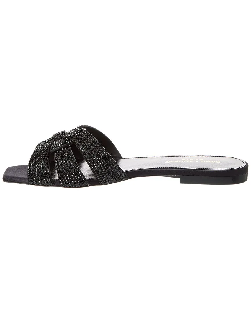 Saint Laurent Tribute Rhinestone Suede Sandal