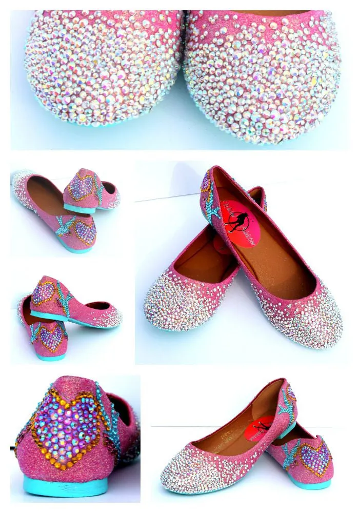 Swallow and Heart Crystal Ballet Flats