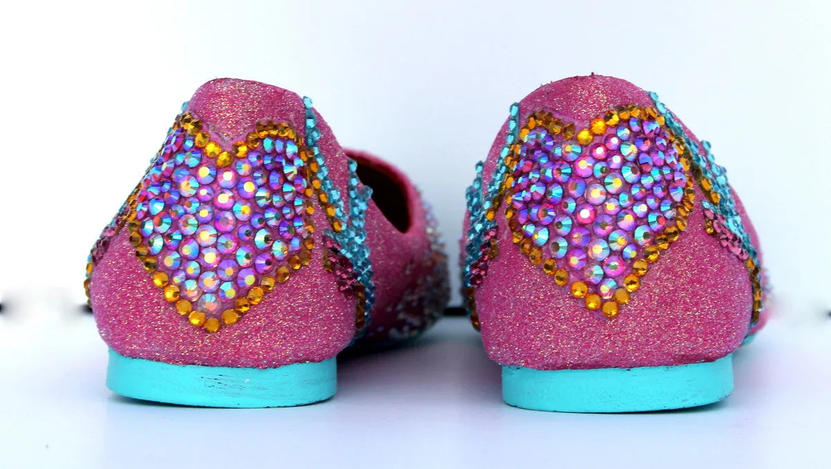 Swallow and Heart Crystal Ballet Flats