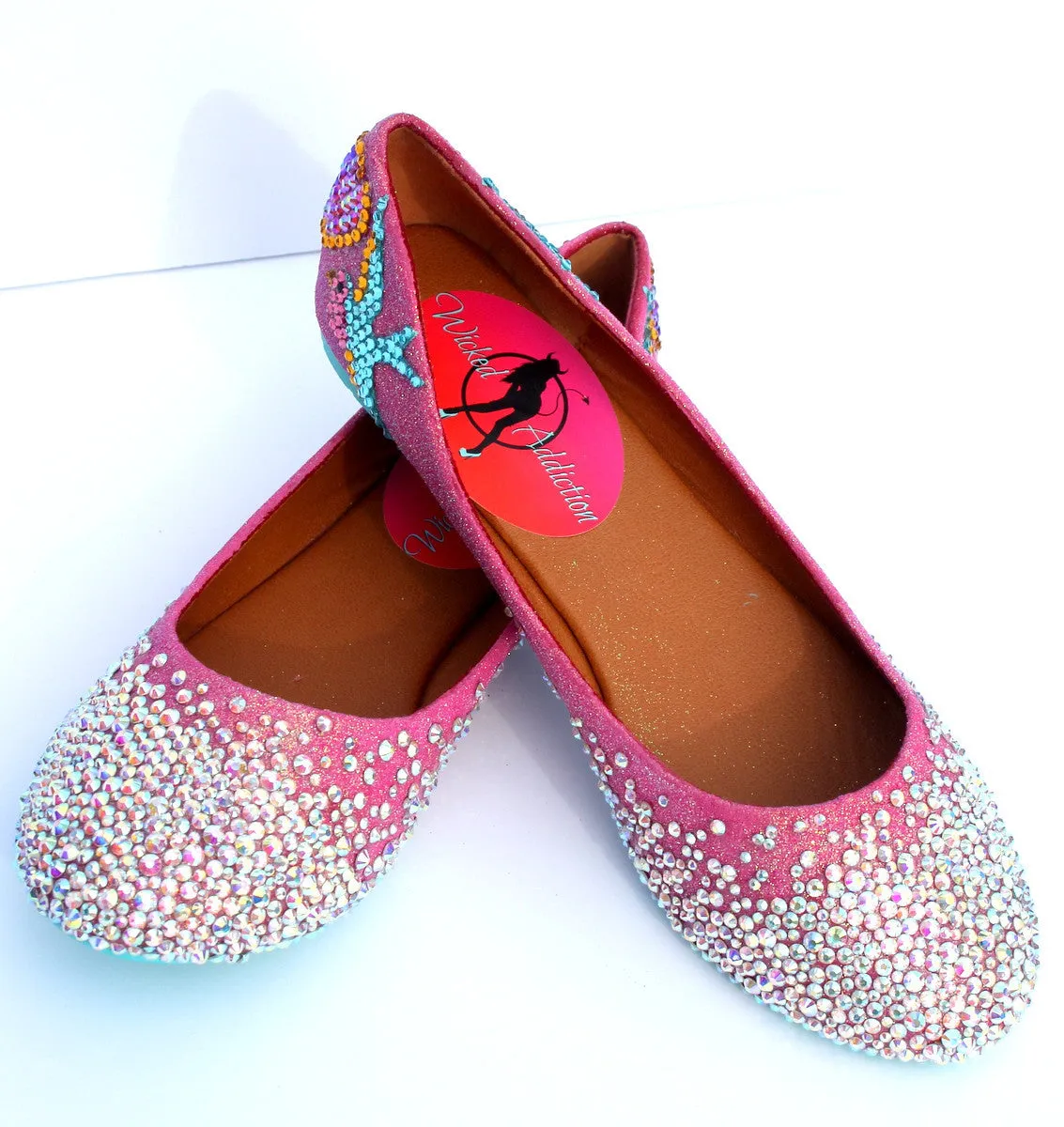 Swallow and Heart Crystal Ballet Flats