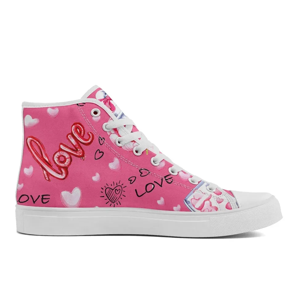 Unique Gift,Personalized Romantic Valentine Sneaker, Custom Charming Couple's Canvas High Top Shoes