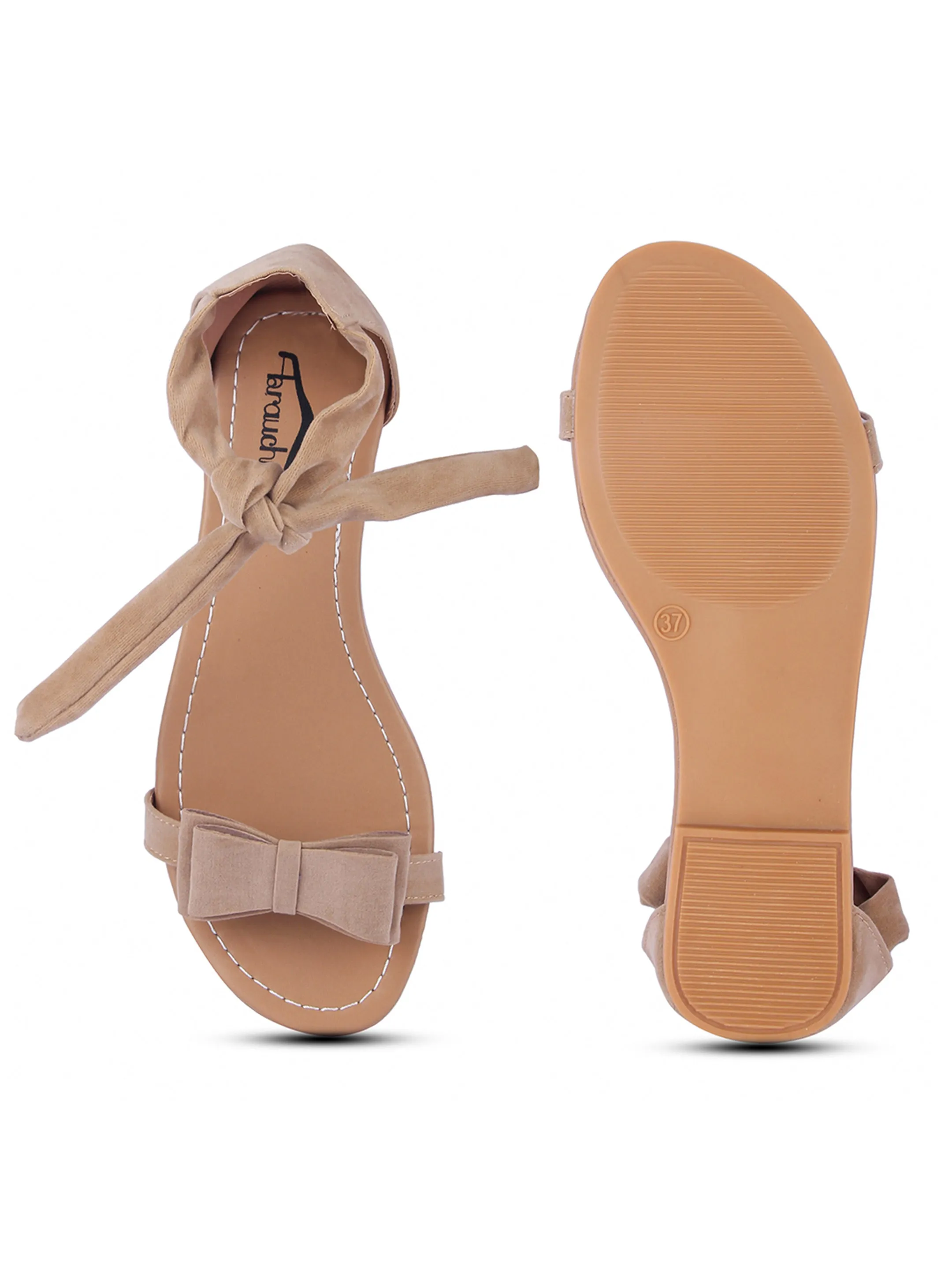 Women Tan Suede Bow Tie Up Fashion Sandal