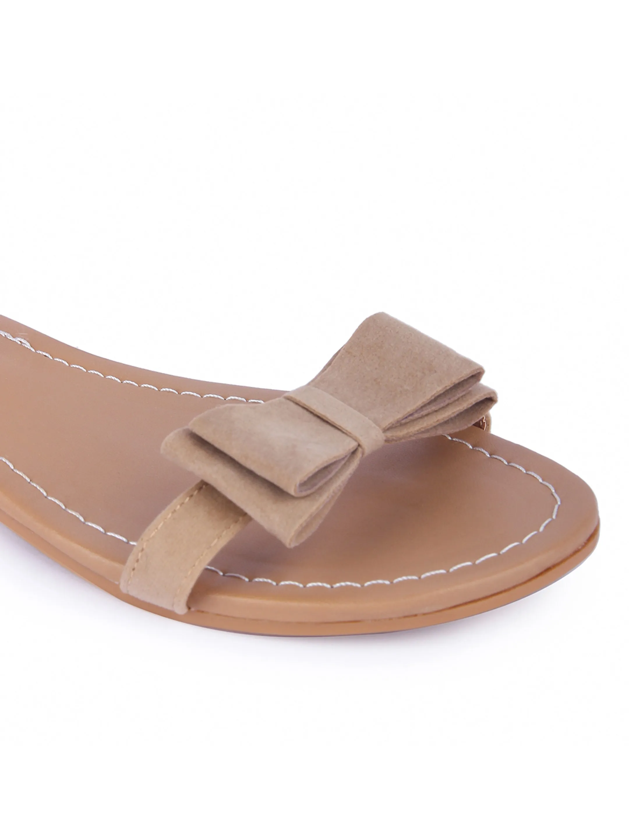 Women Tan Suede Bow Tie Up Fashion Sandal