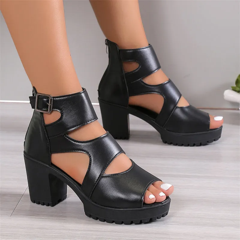 Women's Peep-Toe Sandals with Chunky Heel