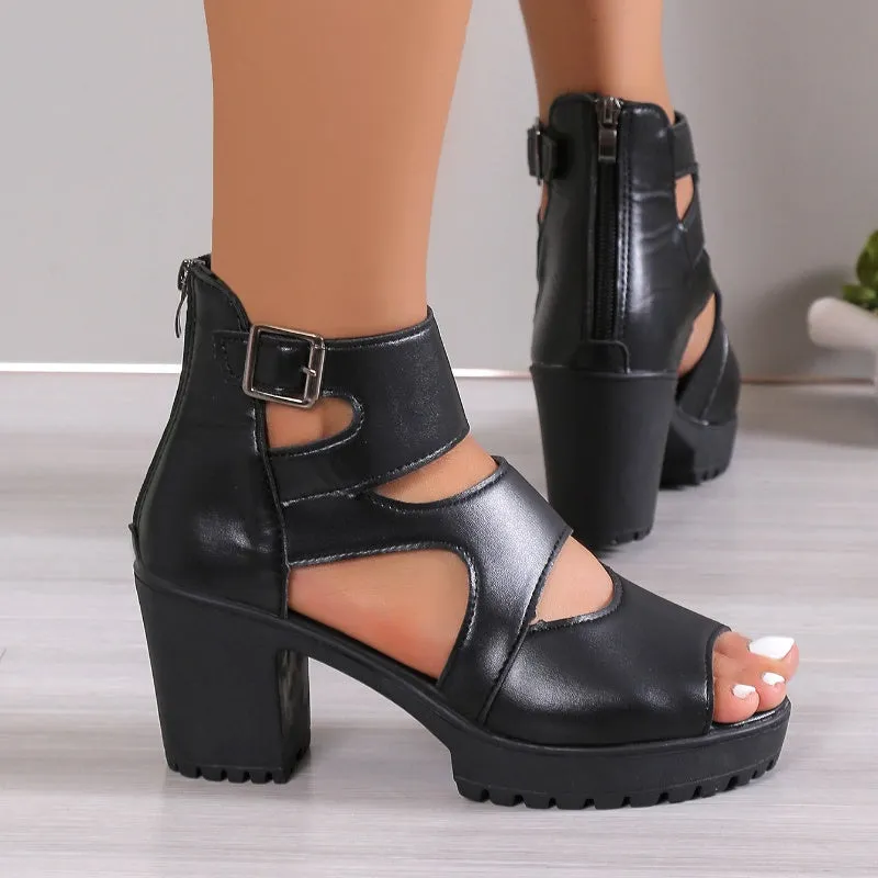 Women's Peep-Toe Sandals with Chunky Heel